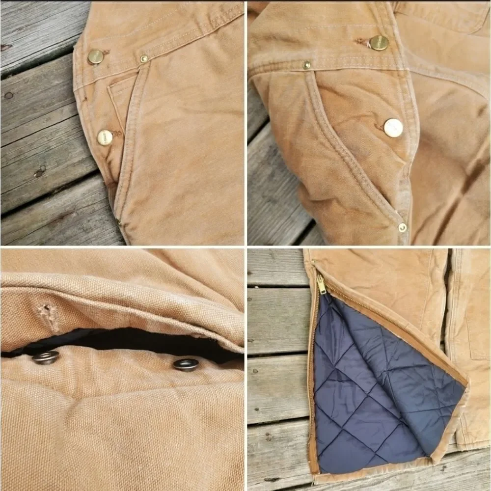 Vintage 80s Carhartt Duck Canvas Brown R03 BRN Arctic Quilted Lined Bib Overalls